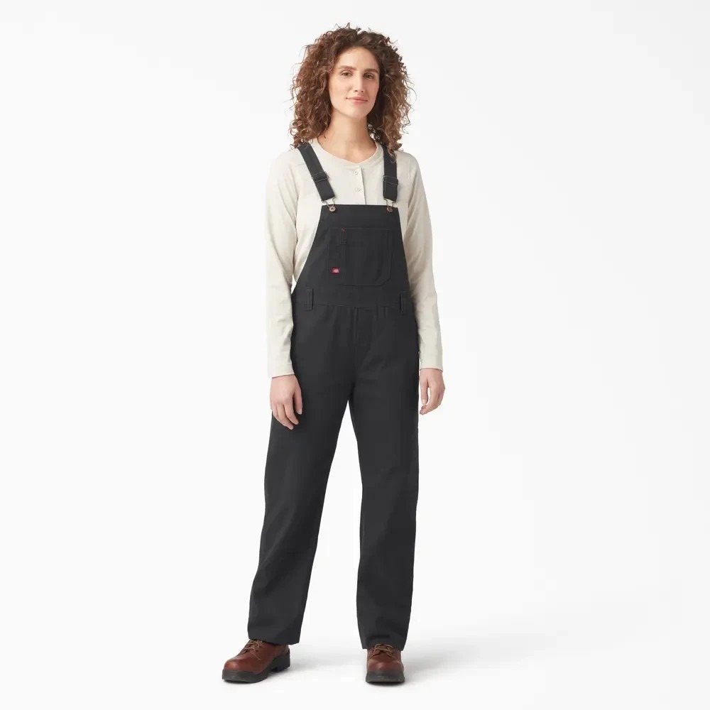 Dickies Womens Bib Overalls Relaxed Fit Size Medium Rinsed Black